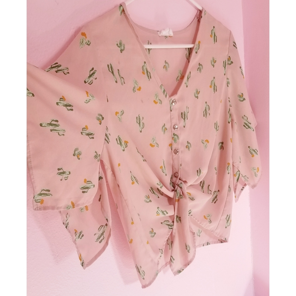 Sienna Sky V Neck Pink Cactus Top with Tie